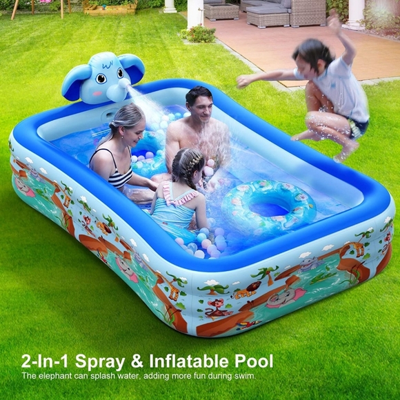 Hamdol Inflatable Swimming Pool with Sprinkler, Kiddie Pool 99" X 72" X 22" Fami - Picture 2 of 3
